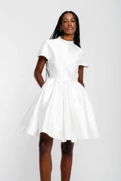 Marques ' Almeida Bridal | SHORT SLEEVE PUFF SKIRT DRESS WHITE