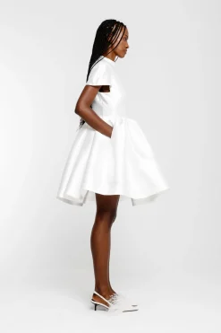 Marques ' Almeida Bridal | SHORT SLEEVE PUFF SKIRT DRESS WHITE