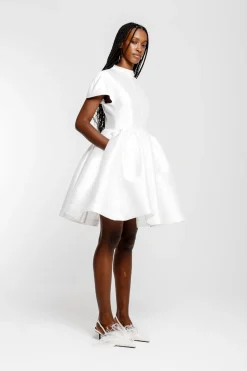 Marques ' Almeida Bridal | SHORT SLEEVE PUFF SKIRT DRESS WHITE