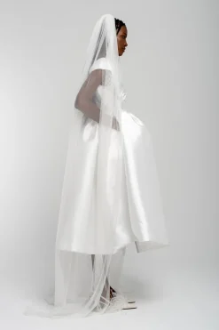 Marques ' Almeida Bridal | V NECK CINCHED PLEATED MIDI DRESS WHITE