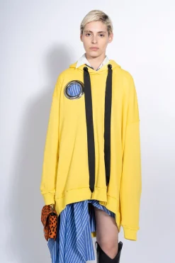 Marques ' Almeida Tops | ASYMMETRIC HOODIE WITH BIG EYELET YELLOW